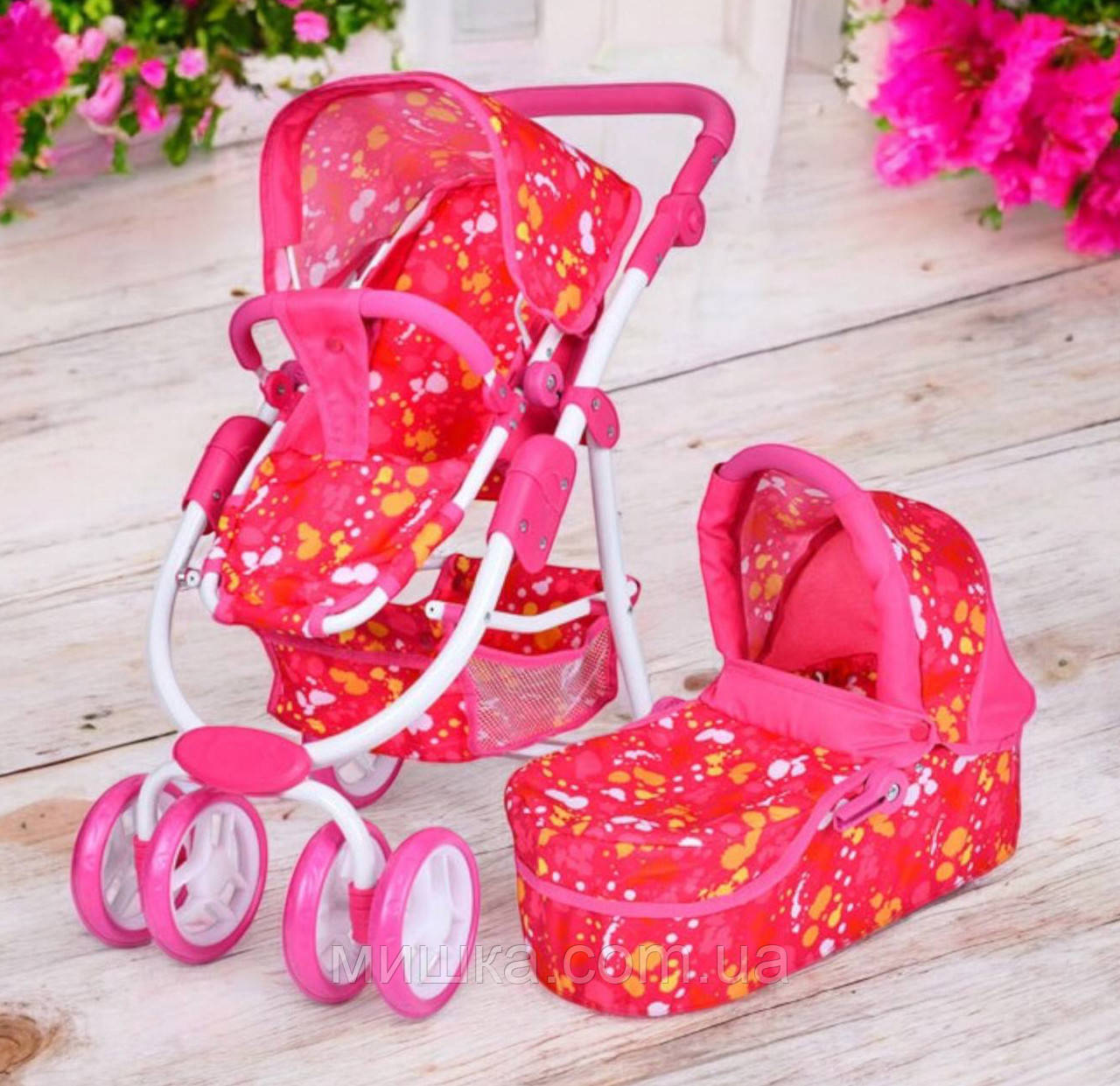 Коляска 9662М для ляльок нового "модульного типу 4-в-1, червона, трансформер, прогулянкова/класика, фото 1