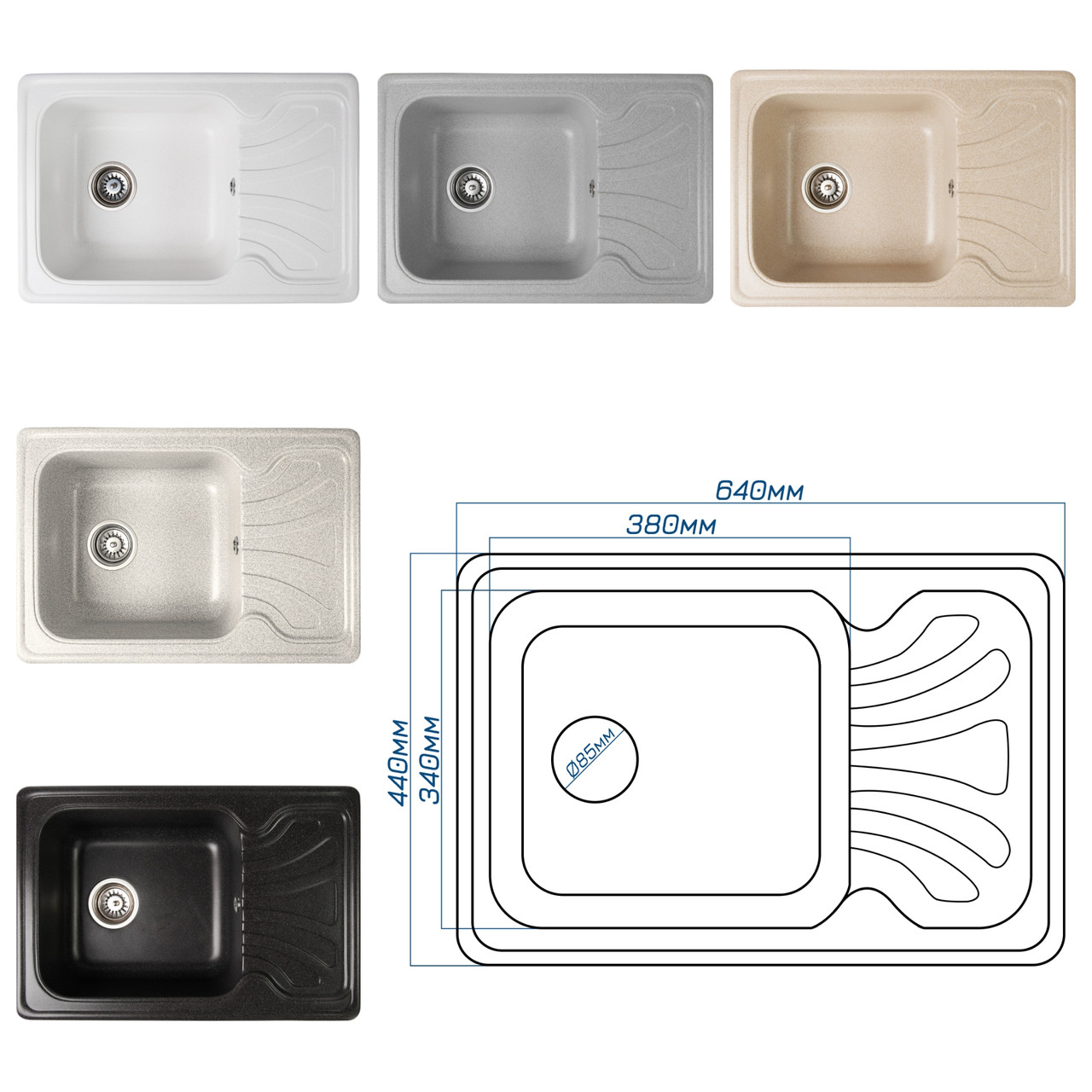 Гранітна кухонна мийка Romzha Rasa 64. Врізна мийка на кухню, гранітні мийки, мийки на кухню, фото 1