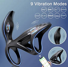 Вібромасажер для чоловіків 3в1, 9 режимів, APP Control & Remote, фото 2