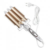 Плойка потрійна для укладання волосся з керамічним покриттям Geemy GM-1988