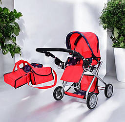 Коляска для ляльки 9379 Melogo червона, перенесення + сумка, висота ручки 64 см, 4 в 1