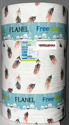 Постільна бавовняна тканина принтована Фланель (байка) 240 см біла з малюнком пір'я, у рулоні 25 м, фото 1