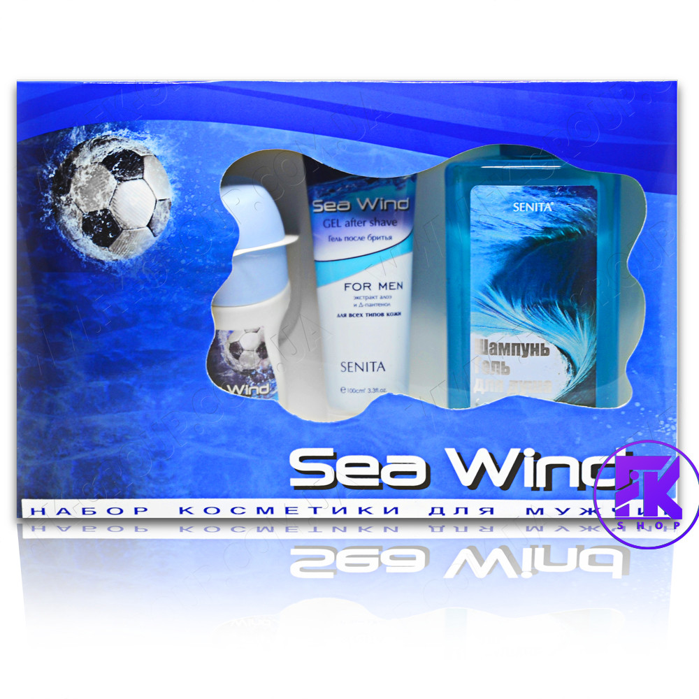 Подарунковий набір для чоловіків Sea wind: Гелевий дезодорант, Крем для гоління, Шампунь, фото 1