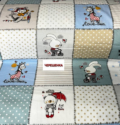 Дитяча 100% бавовняна тканина 240 см для постільної білизни Фланель (байка) з принтом звірята, у рулоні 25 м, фото 1