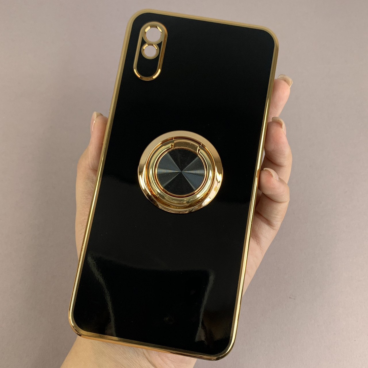 Чохол для Xiaomi Redmi 9A глянцевий чохол з кільцем тримачем на телефон сяомі редмі 9а чорний l7h
