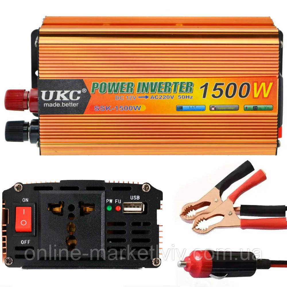 Перетворювач напруги з 12 до 220V, 1500W, SSK UKC / Інвертор автомобільний / Інвертор постійного струму, фото 1
