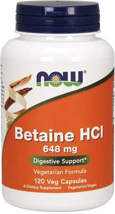 Бетаїн NOW Betaine HCI 638 mg 120 капс, фото 1