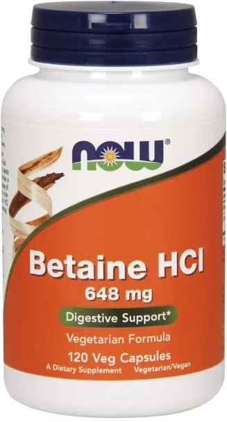 Бетаїн NOW Betaine HCI 638 mg 120 капс