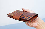 Портмоне для документів чоловіче шкіряне світло-коричневе з тисненням Плин Часу | для автодокументві, паспорта, військового, фото 8