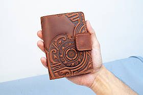 Портмоне для документів чоловіче шкіряне світло-коричневе з тисненням Плин Часу | для автодокументві, паспорта, військового