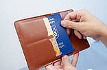 Портмоне для документів чоловіче шкіряне світло-коричневе з тисненням Плин Часу | для автодокументві, паспорта, військового, фото 7
