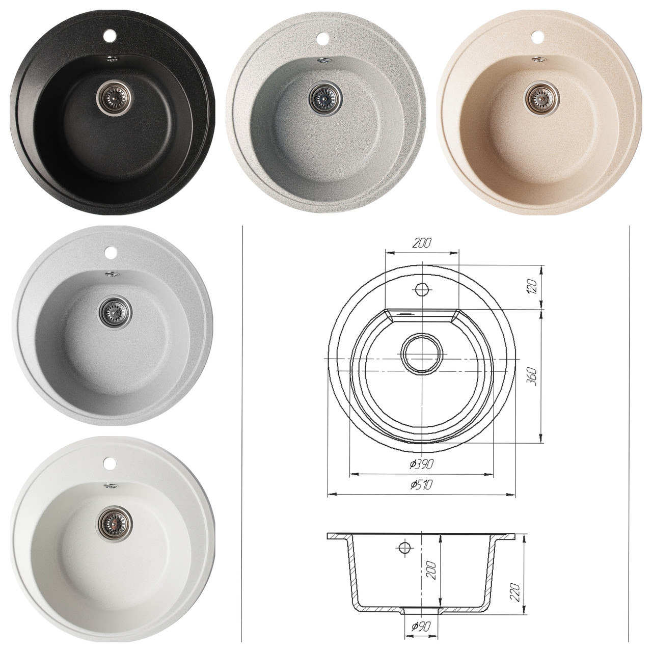 Гранітна кухонна мийка Romzha Klasicky. Гранітні мийки, мийки на кухню, раковина на кухню, фото 1