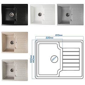 Гранітна кухонна мийка Romzha Klasicky 61. Врізна мийка на кухню, гранітні мийки, мийки на кухню