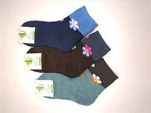 Жіночі термо шкарпетки махрові Житомир Люкс кольорові квіти 36-40 мікс кольорів 12 пар/уп