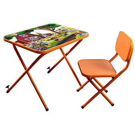 Столик зі стільцем Bambi дитячий складний M 5966-7 Домашні тварини Помаранчевий, фото 2