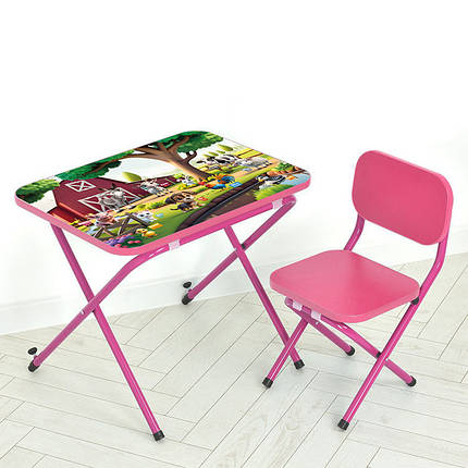 Столик зі стільцем Bambi дитячий складний M 5966-8 Домашні тварини Рожевий, фото 1