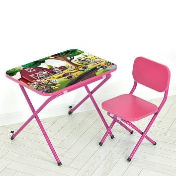 Столик зі стільцем Bambi дитячий складний M 5966-8 Домашні тварини Рожевий