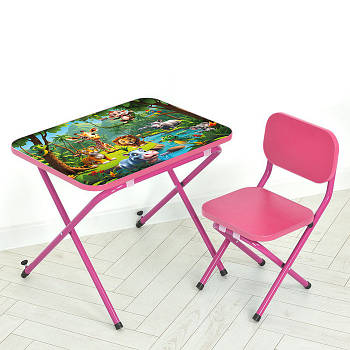 Столик зі стільцем Bambi дитячий складний M 5970-8 Звірі Рожевий