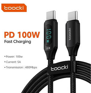 Кабель Toocki Type-C – Type-C PD 100W з LED дисплеєм швидка зарядка для ноутбуків та смартфонів, фото 3