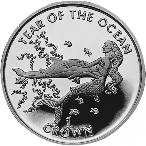 Монета Гібралтару 1 крона 1998 р. Дельфін та русалка, фото 1