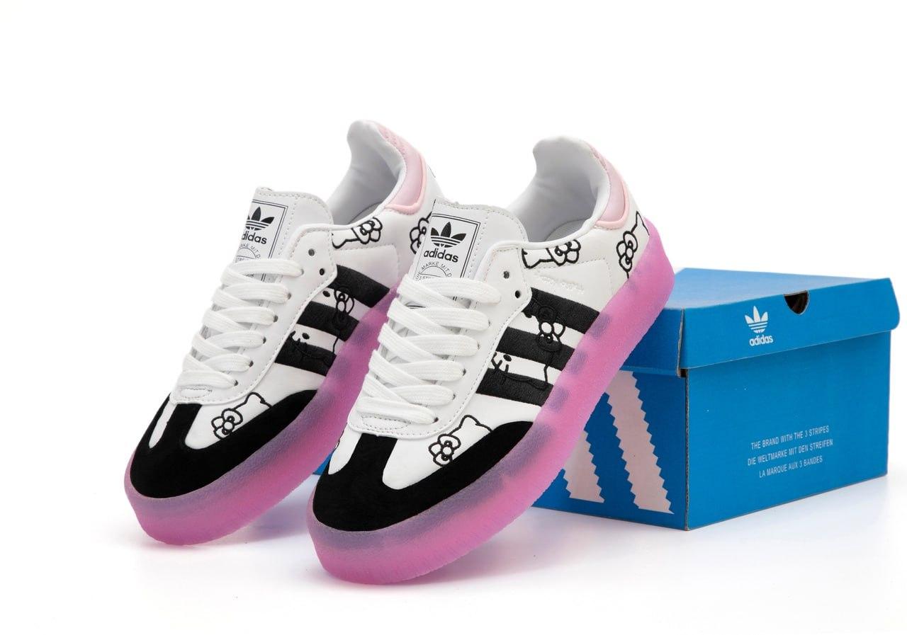 Жіночі кросівки Adidas Samba Hello Kitty (Білі) Кеди Адідас Самба повсякденні шкіра замша демісезон