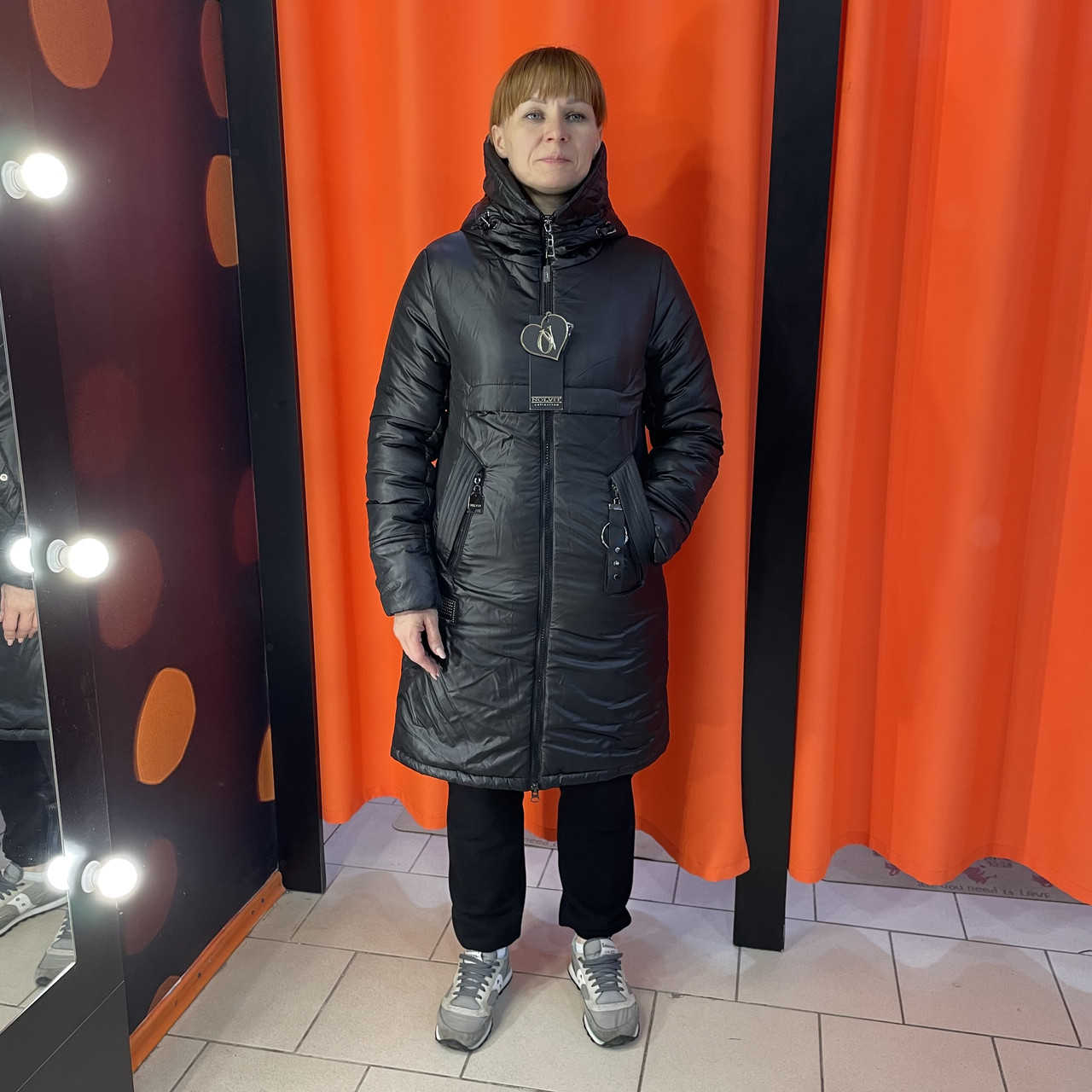 Куртка жіноча довга зимова пальто капюшон 44 чорна, фото 1