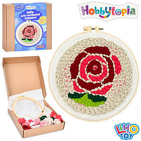 Набір килимова вишивка Hobbytopia (канва 26-26см, нитки, п'яльці 20см, килимова гла, квіти) LIMO TOY DYPN1008-6