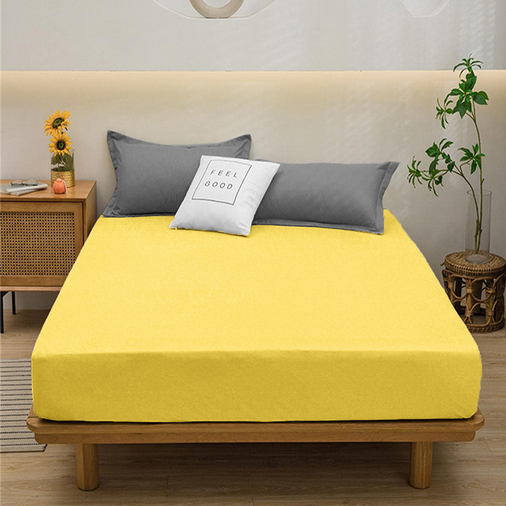 Яскраве жовте натяжне простирадло-чохол мікрофібра на гумці (120*200*25) однотонне полуторне
