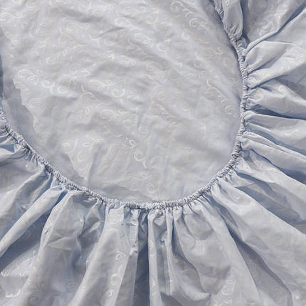 Двоспальне натяжне простирадло наматрацник на гумці з поліестеру мікрофібра (160*200*25) блакитне однотонне з орнаментом завитки, фото 2