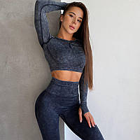 Жіночий безшовний спортивний костюм для фітнесу Model SX02 чорний: легінси пушап і рашгард