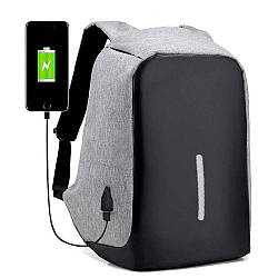 Міський рюкзак-антивор з USB (45х30х10 см) Bobby, сірий / Молодіжний рюкзак для ноутбука