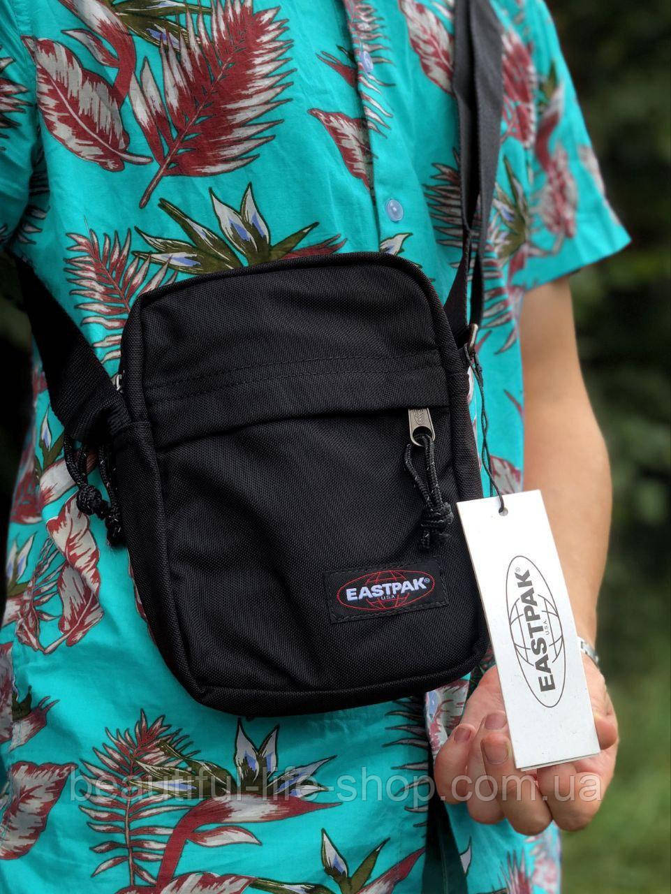 Чоловіча текстильна сумка-месенджер Eastpak чорна через плече для телефону та дрібниць текстильна барсетка