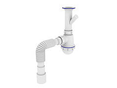 Сифон для раковини (умивальника) BIG 11/2"х40 з литим випуском та відведенням для пральної машини MILLZ