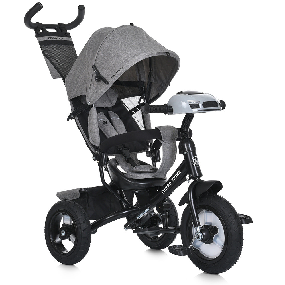Дитячий триколісний велосипед Turbo Trike MT 1006-8 зі світлом музикою і батьківською ручкою сірий, фото 1