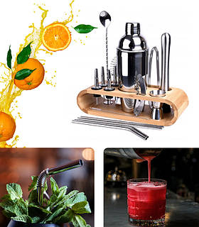 Професійний набір бармена (17 елементів) з підставкою, барменський шейкер, набір для створення коктейлів