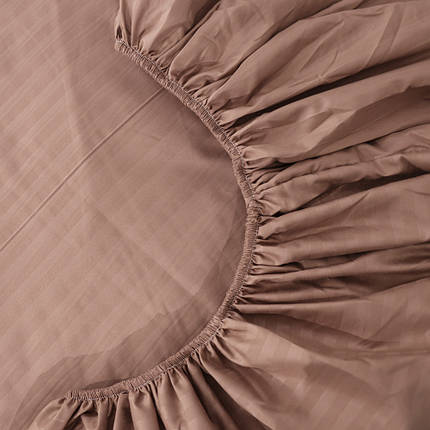 Натяжне міцне простирадло-чохол мікрофібра на гумці однотонне (140*200*25) двоспальне коричневе в смужку, фото 2