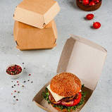 Упаковка для бургеров крафтова зібрана розмір 145х145х100 ламінована 50 шт/уп., фото 3