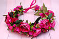 Вінок для волосся / віночок на голову з квітами малиновий  798, фото 3