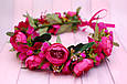 Вінок для волосся / віночок на голову з квітами малиновий  798, фото 4