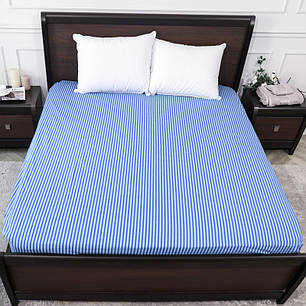 Міцне натяжне простирадло гумка односпальне бязі блакитне в смужку (90*200*25) захисне бавовняне, фото 1