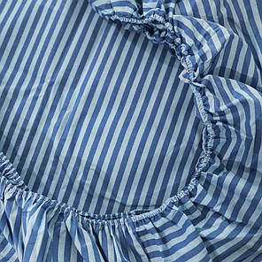 Міцне натяжне простирадло гумка односпальне бязі блакитне в смужку (90*200*25) захисне бавовняне, фото 2