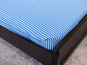 Міцне натяжне простирадло гумка односпальне бязі блакитне в смужку (90*200*25) захисне бавовняне, фото 3
