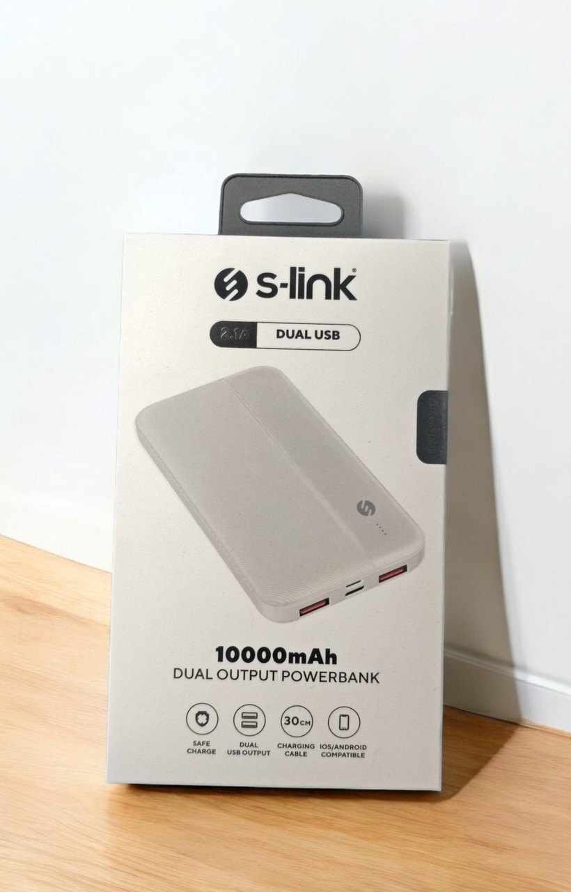 PowerBank Повербанк маленький легкий S-link IP-G10N 10000 з 2 портами з LED-індикатором заряду білий
