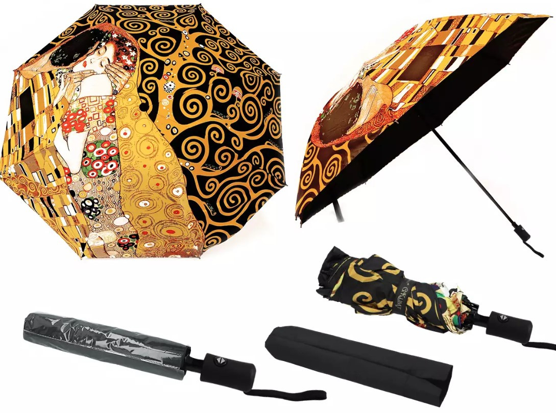 Автоматична складна парасоля Г. Клімт Поцілунок и Древо життя Carmani, d-100 см, L-24см(021-7305A), фото 1