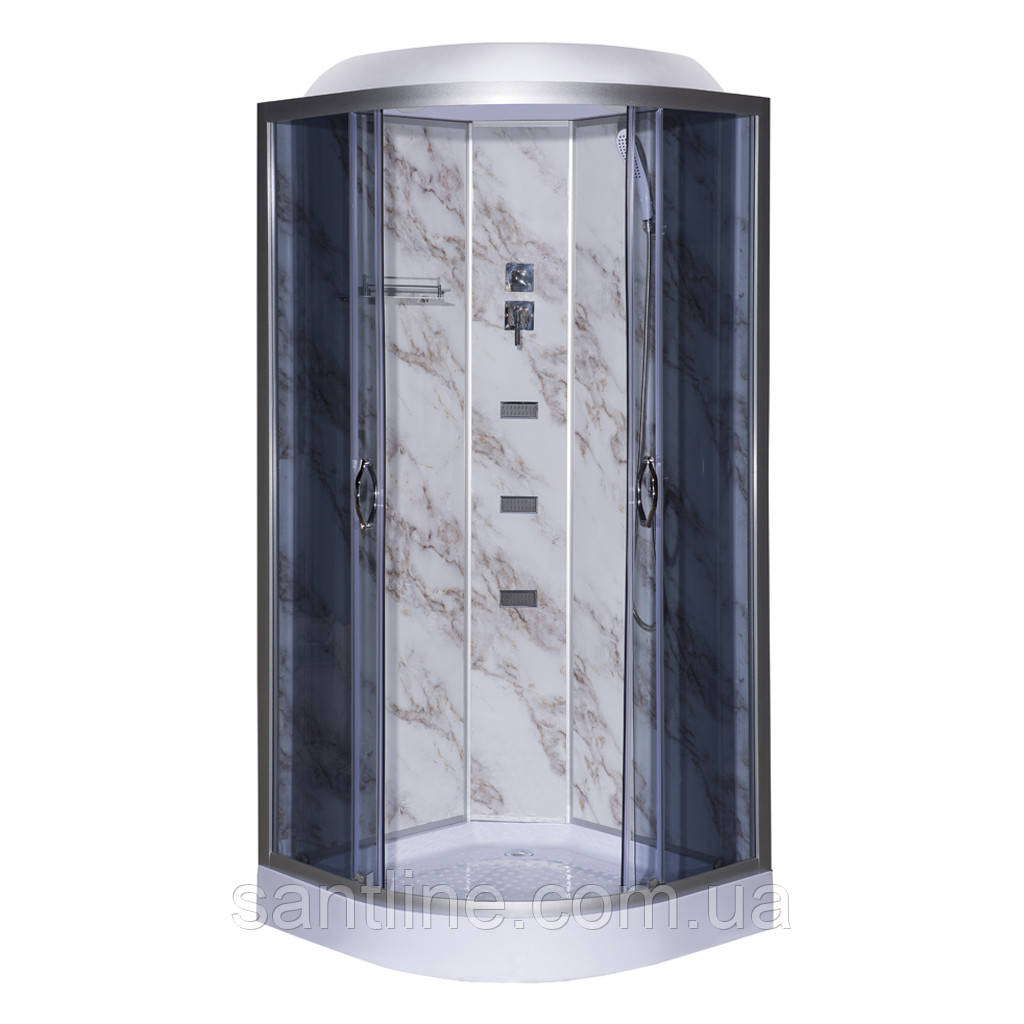 Гідромасажний бокс TKF 100-1 BG 100х100x215 см душовий бокс Vivia напівкруглий низький піддон розсувні двері, фото 1