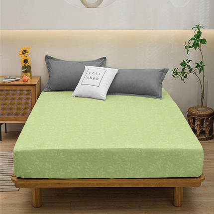 Світло-салатове натяжне простирадло мікрофібра на гумці (120*200*25) полуторне однотонне з гілочками, фото 1