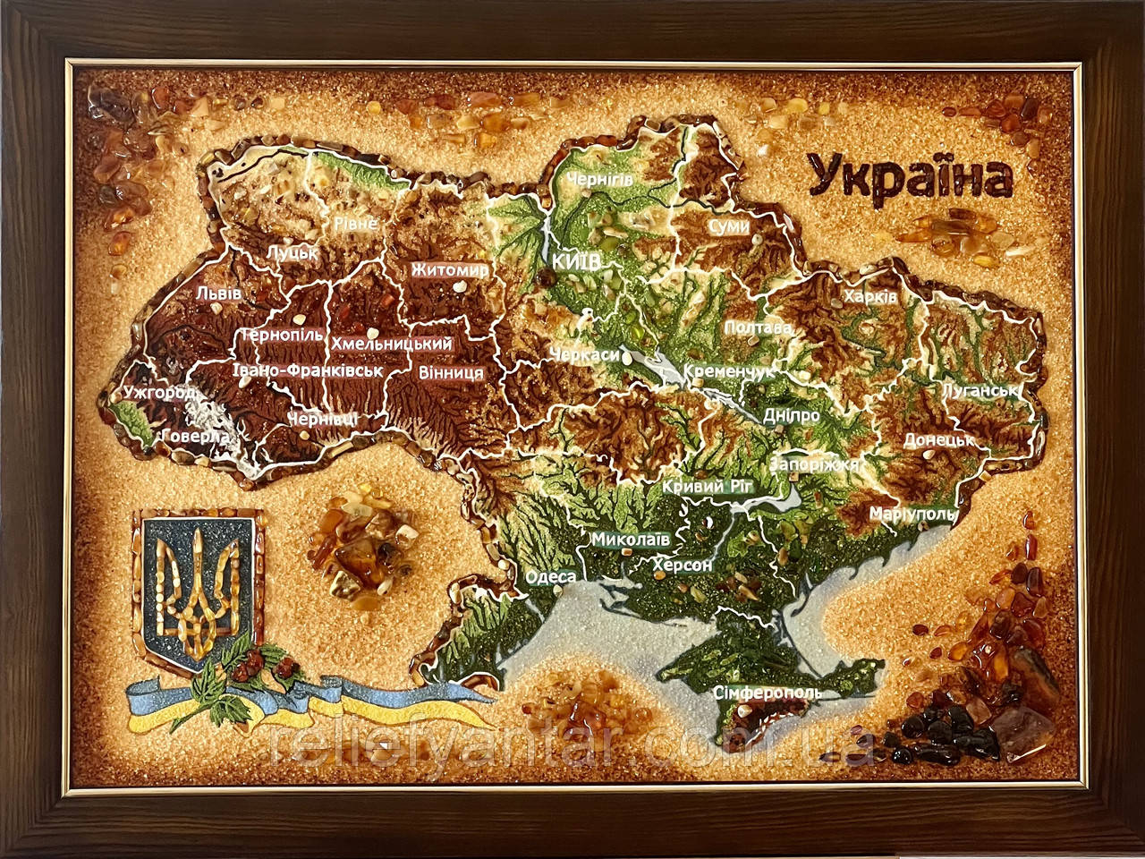 Картина з бурштину "Карта України" 50*70 см, карта України з бурштину