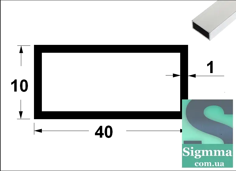 Труба 40*10*1 бп прямокутна алюмінієва