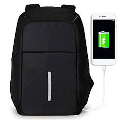 Міський рюкзак-антивор з USB (45х30х10 см), Чорний / Спортивний рюкзак