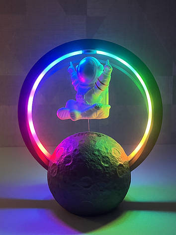 Настільний RGB нічник з Bluetooth колонкою "Левітуючий космонавт" Y-598, сірий, фото 1